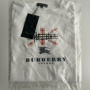 Vintage Womens Burberry TShirt Short Sleeve WHITE 100% Stretch Cotton MEDIUM NWT